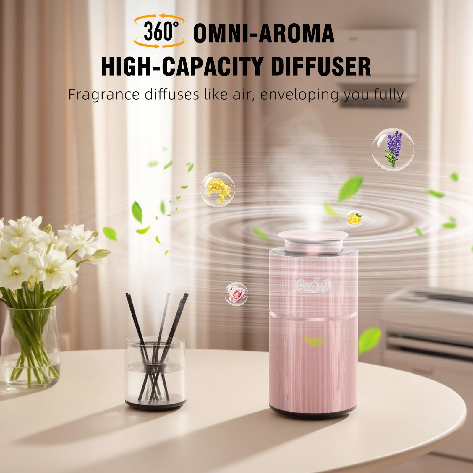 Diffusore intelligente senz'acqua, diffusore di oli essenziali con timer e 3 livelli di nebbia, diffusore di oli essenziali super silenzioso per aromaterapia, funzionamento a batteria, per