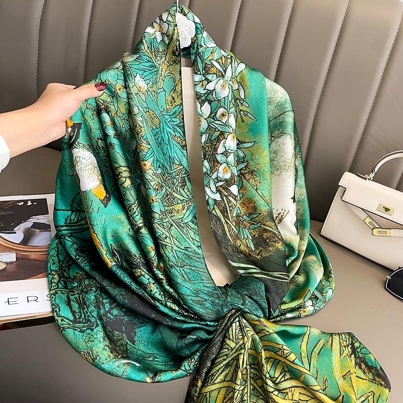Image of Floral Printed Silk stole | silk Scarf for Women | stylish silk stole for women | Soft Lightweight Stole, Shawl & Neck Wrap | Scarf for Wedding, Party, Travel & Casual Wear