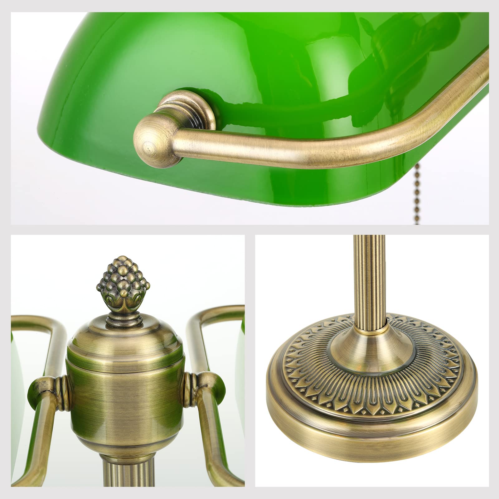 Newrays Green Glass Bankers Desk Lamp with Pull Chain Switch Plug in Fixture