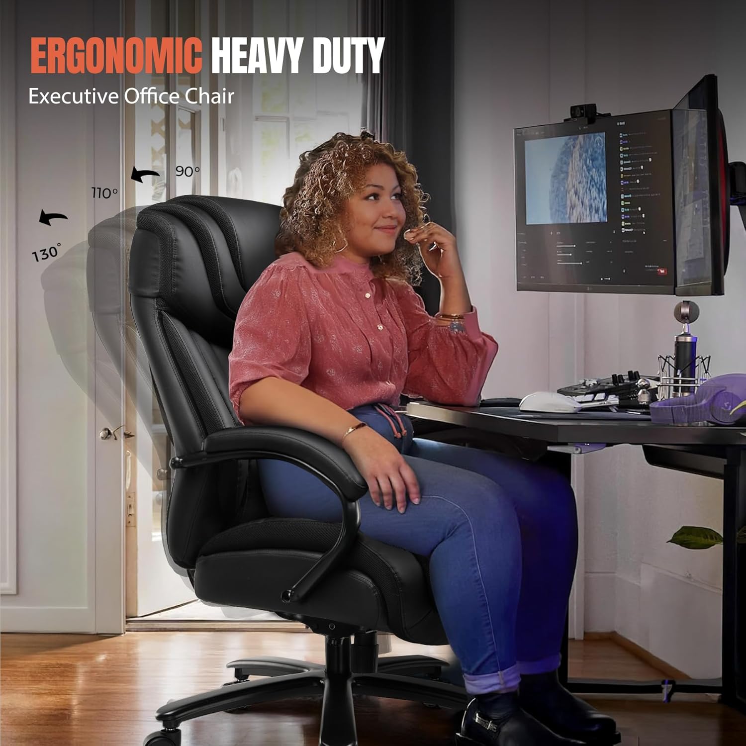 GTPOFFICE Big and Tall Office Chair 500lbs Executive Chair Heavy Duty Extra Wide Seat, High Back Ergonomic Computer Chair Large Comfy Desk Chair Tilt Rock Adjustable Headrest
