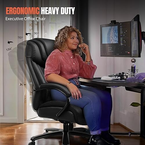 Miniatura 3 de COMHOMA Silla de oficina grande y alta de 650 libras, silla de oficina ergonómica de 6 engranajes, reposacabezas ajustable, mecedoras giratorias,