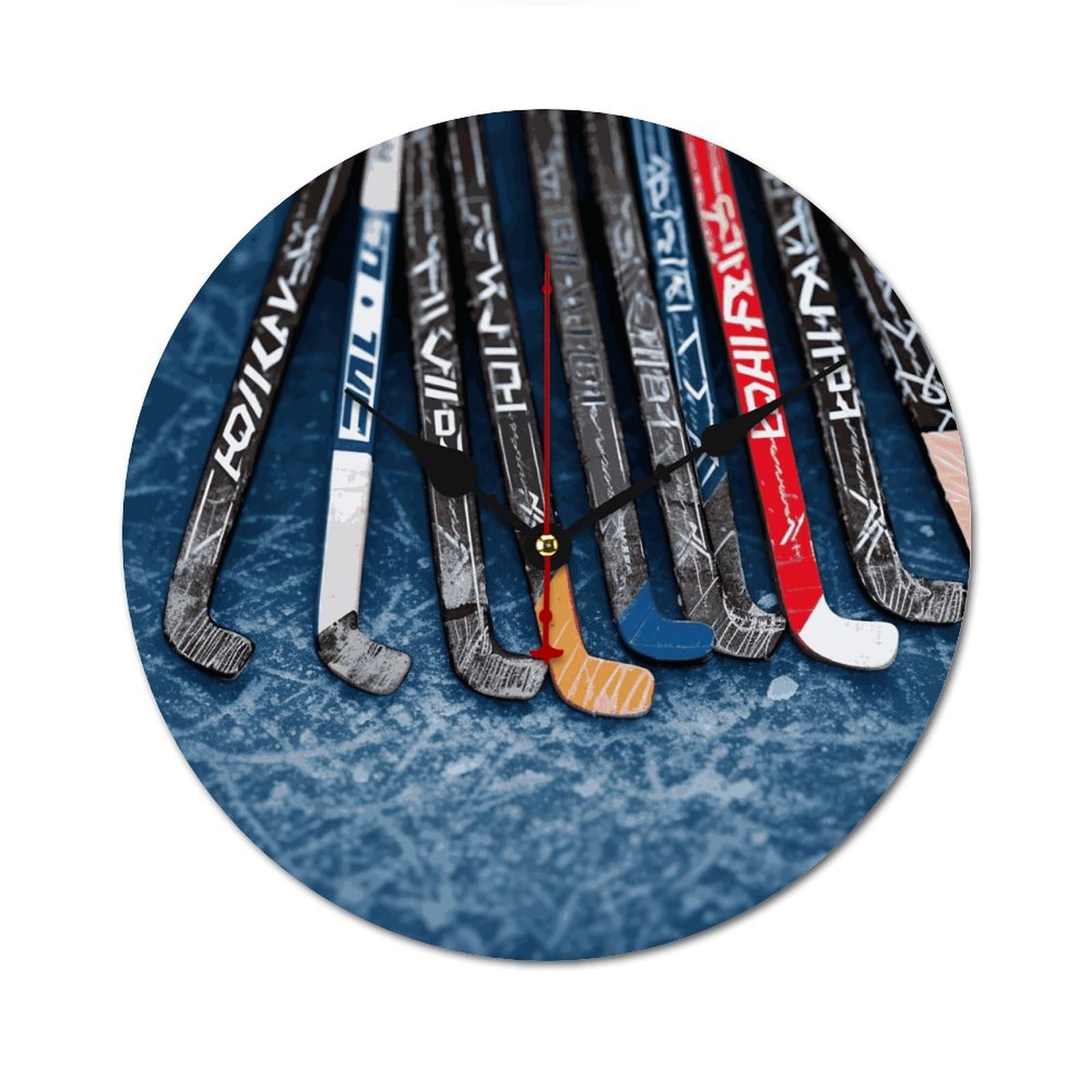 Horloge murale en bois silencieuse et décorative au design de hockey à piles