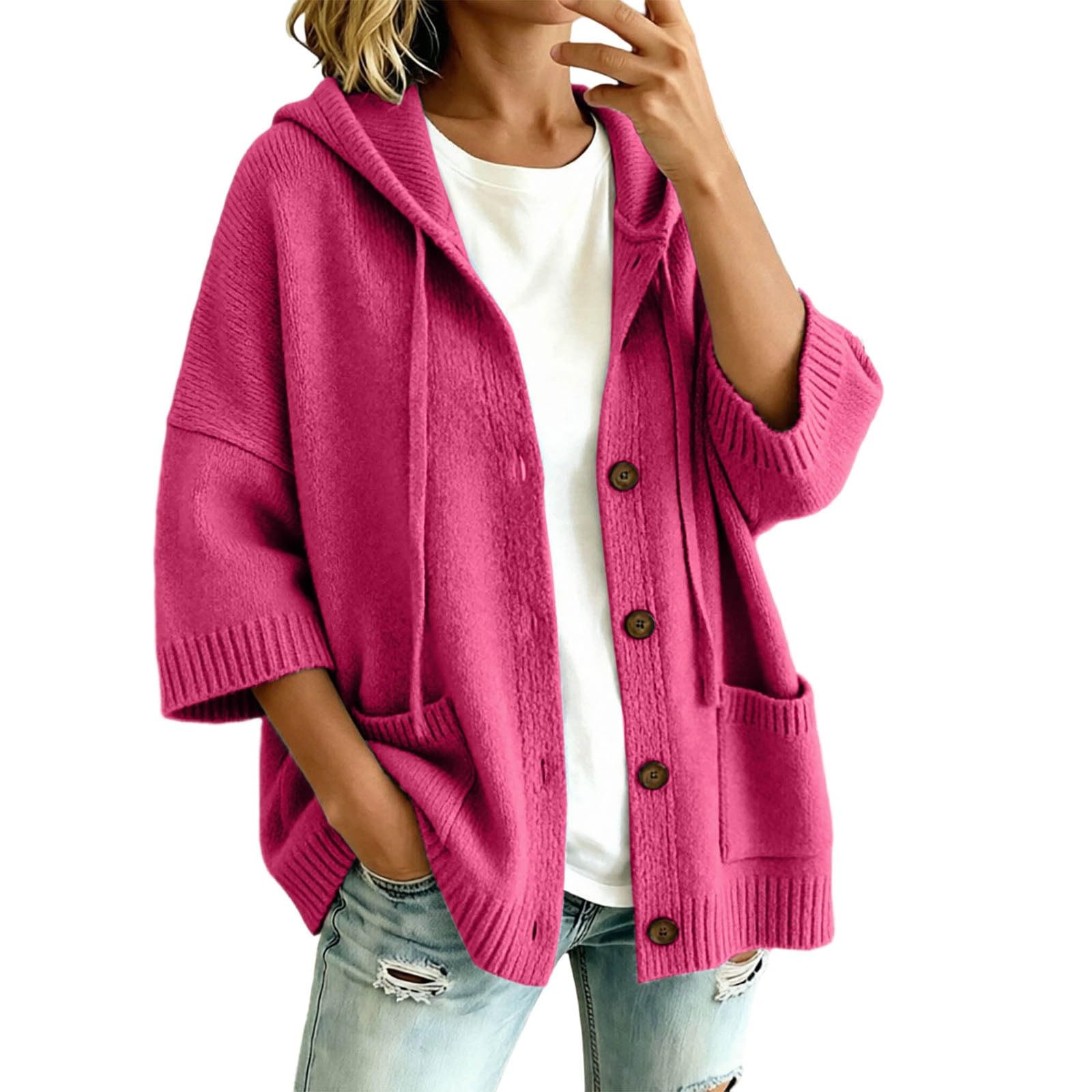 Zipper Hoodie Damen Kapuzenpullover Waffelstruktur Sweatshirt Pullover Pulli Langarmshirt mit Kapuze Ballonärmel Taschen Oversized Freizeit Herbst Winter Casual Kängurutasche weicher Stoff Basic