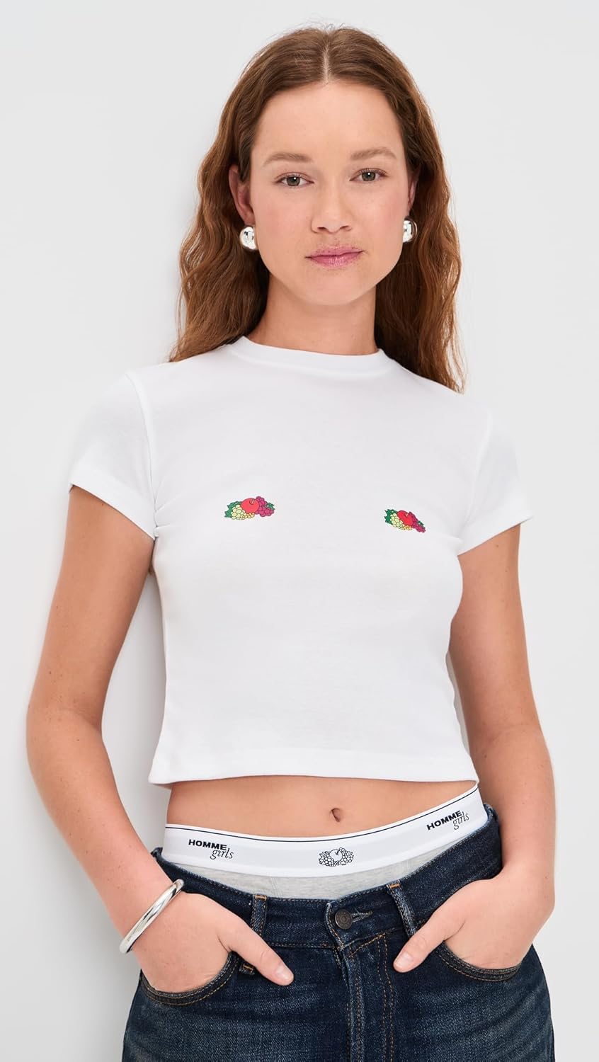 HOMMEGIRLS Women's Homme Girls x Fruit of The Loom Baby Tee with Double Logo - Image 2