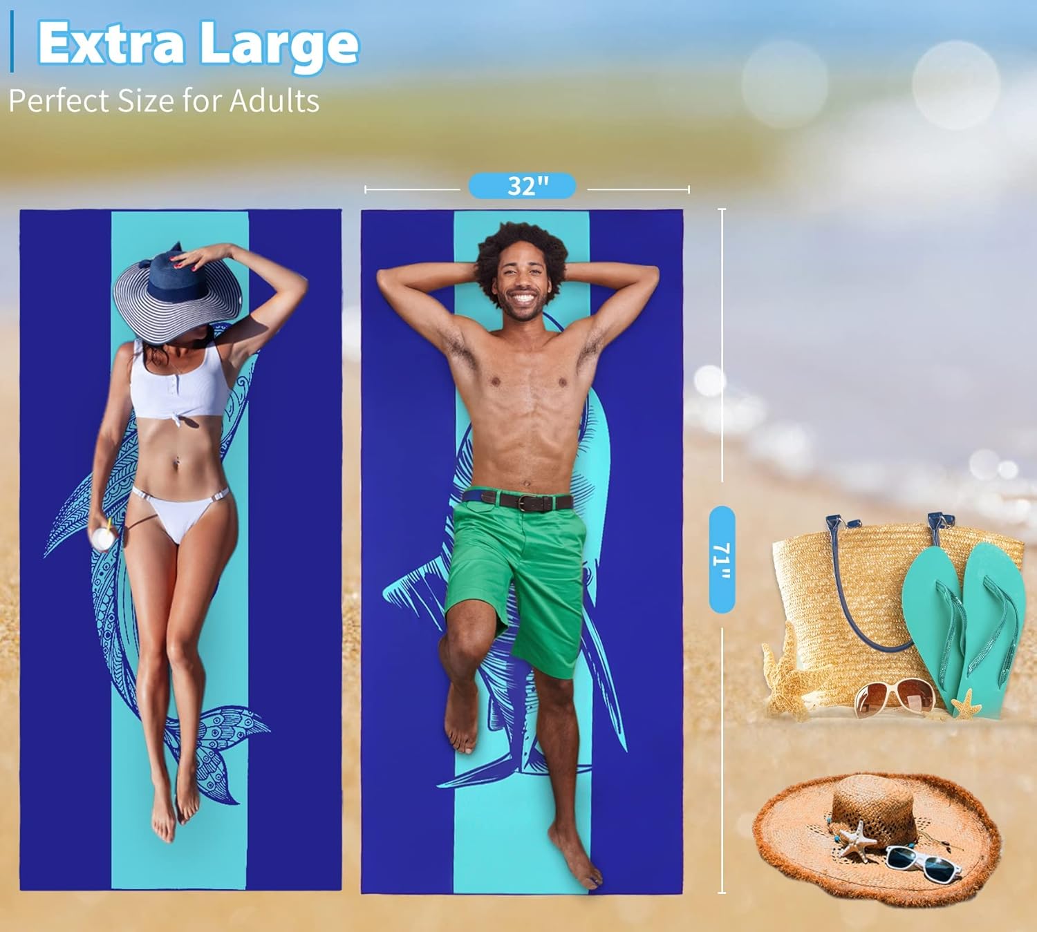 6 Pack Microfiber Oversized Lightweight Beach Towel 71x32 Extra Thin Large Sand Free Towels Travel Swim Pool Yoga Gym for Adults Women Men Beach Essentials Accessories Vacation Gift - Image 3