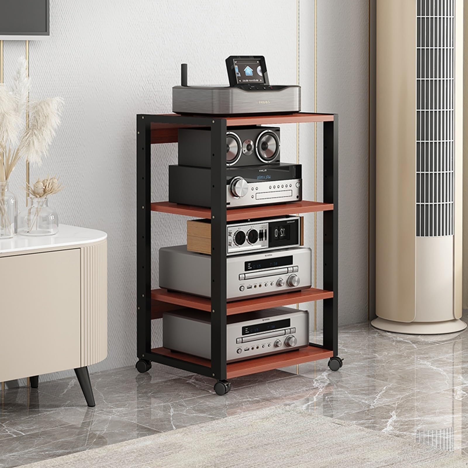 XingLi Modern Audio-Video Media Stand,Open-Ended AV Cabinet,Height Adjustable,Media Storage Cabinet Storage for Entertainment Stereo Components for Home/Office/Theater (Color : B, Size : 3 Tier)