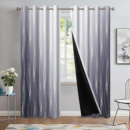 Ombre Black and Greyish White Blackout Curtains for Bedroom 52x84 inch