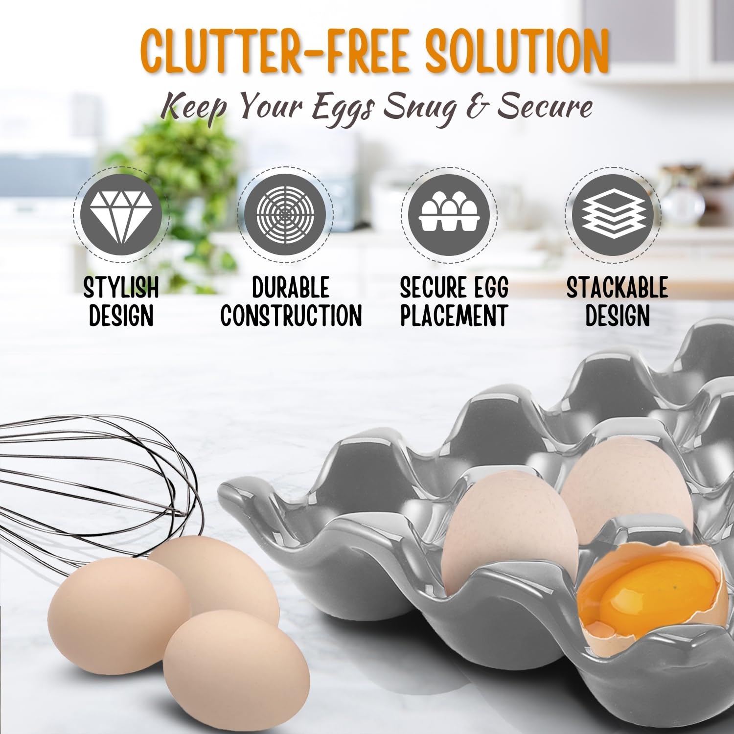 Flexzion 12 + 6 Cups Ceramic Egg Holder for Fridge - Image 4