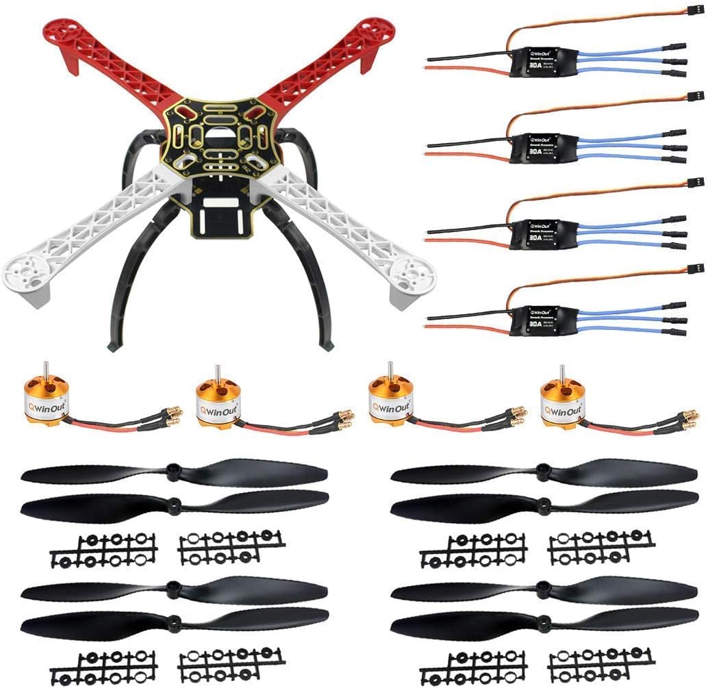 QWinOut F450-V2 Drone Frame Kit 450mm 4-axle Airframe with Landing Skid Gear + 4 Pcs A2212 1400KV Brushless Motor + 4 Pcs 2-4S 30A Brushless ESC + 4 Pairs 1045 Plastic Propellers