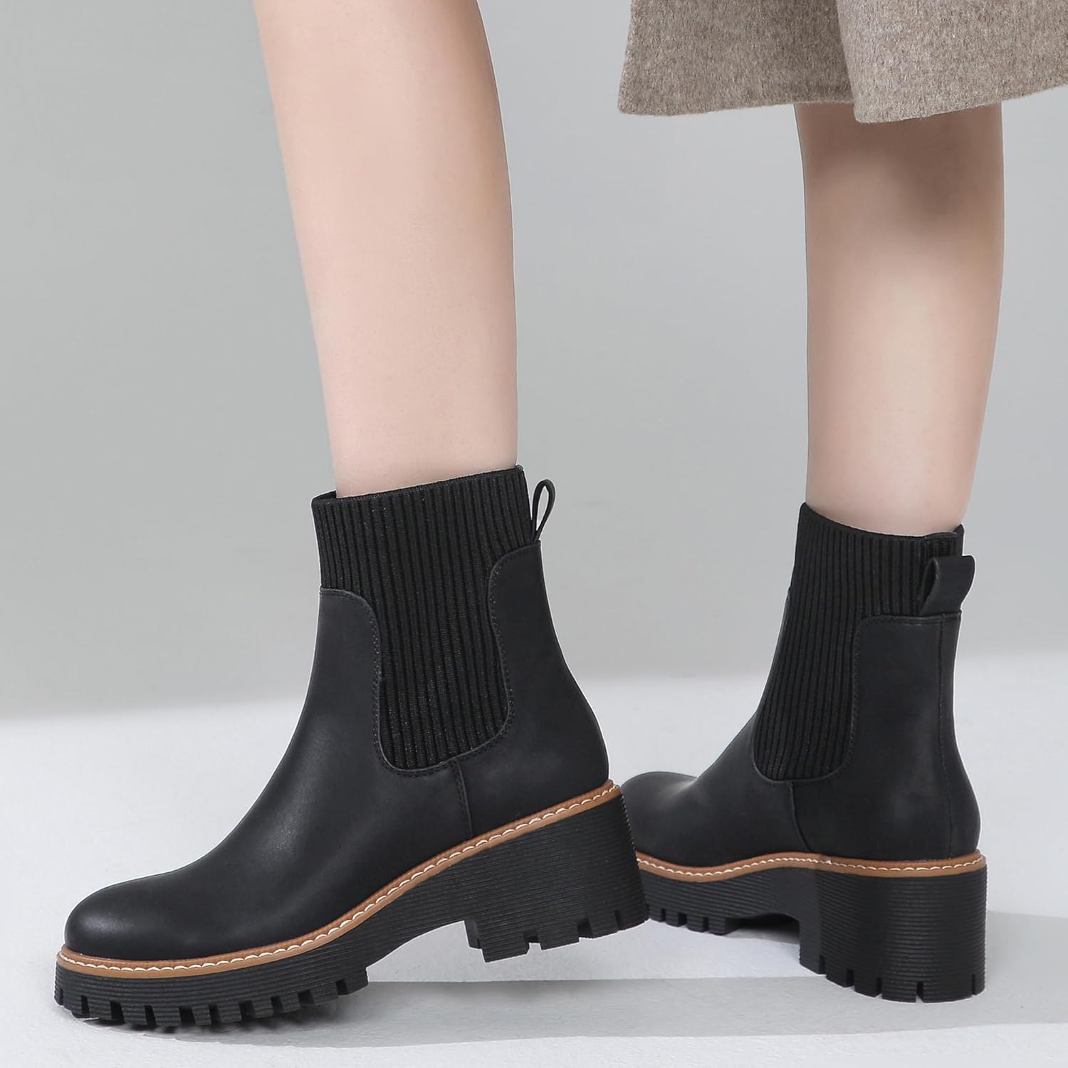 TYNDALL Women's Platform Chelsea Boots Fashion Shoes Meets Comfort Elastic Detail Ankle Heel Lug Sole Chunky Booties - Image 2