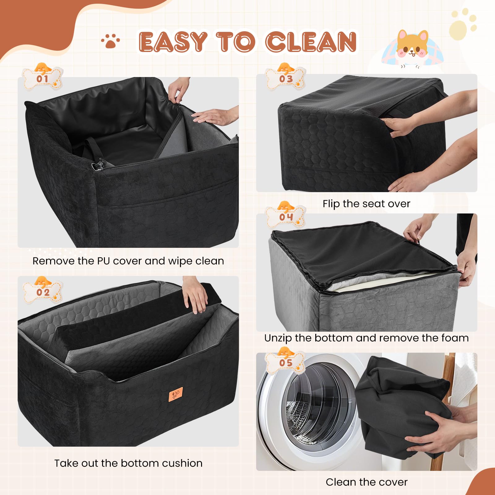 Seggiolino Auto per Cani 78x55x53cm, Rialzo Rimovibile e Lavabile per Cani di Taglia Media e Grande, Guinzaglio Incluso, Seggiolino Cane Auto più Pesanti (con Rivestimento in Pelle Impermeabile)