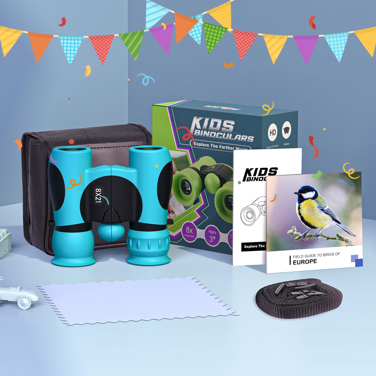 Prismaticos Niños 8x21 con Guía de Aves, Binoculares Juguetes Juego Niños Regalos de Cumpleaños - Ideal para Birdwatching, Regalo Familiar y Educativo