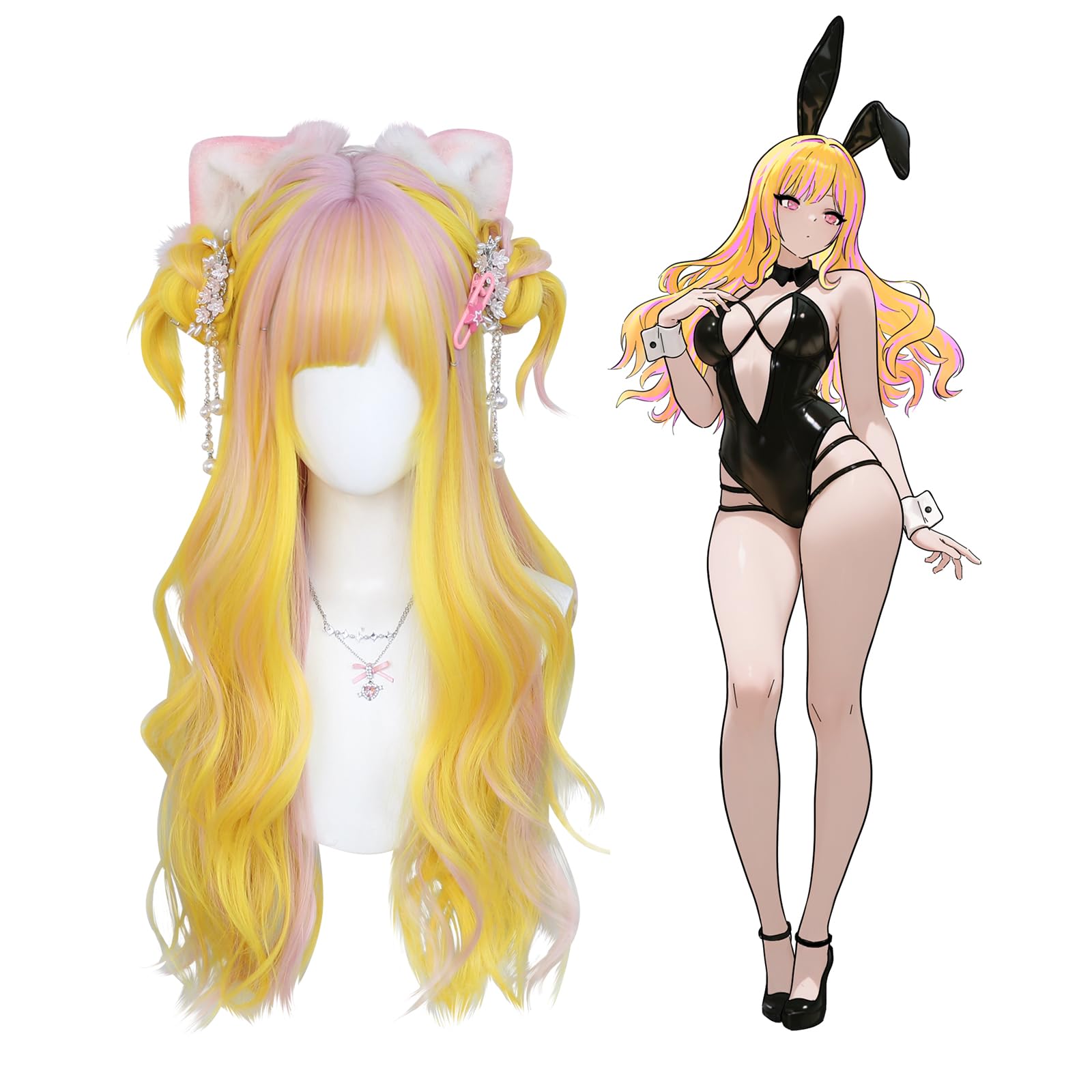 KORURACLUB Parrucca cosplay di anime da donna, con transizioni di colore, parrucca con personaggi del gioco, per Halloween, accessori per cosplay (senza accessori)