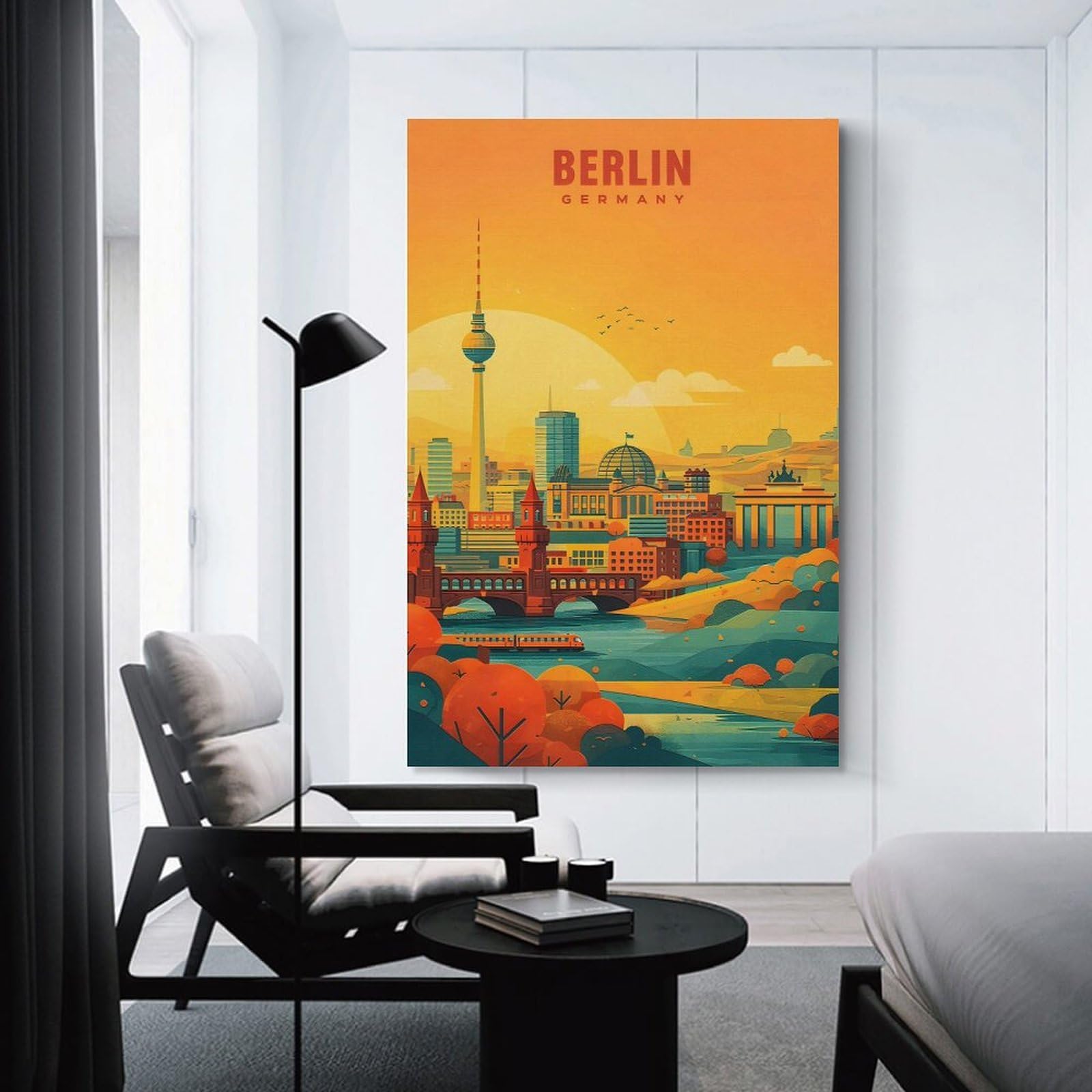 Junmoney Berlin Cityscape with Brandenburg Gate Wall Art Print, 24x36inch(60x90cm), for Bedroom Decor, Cosy Corners Or Studios, Canvas Wall Decor for Personal Spaces