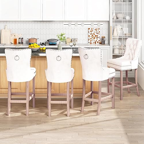 Miniatura 2 de Recaceik Juego de 2 taburetes de bar de terciopelo con altura de mostrador, taburetes de bar tapizados con respaldo, taburete de cocina de 27