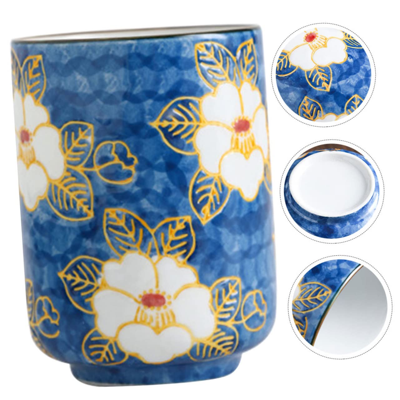Tasse à saké traditionnelle, verres à vin en céramique, 4 pièces, verres à fleurs, tasses de maison, buvant du thé, bureau, motif floral en porcelaine, motif pratique, bol à saké Fu vintage en céramiq