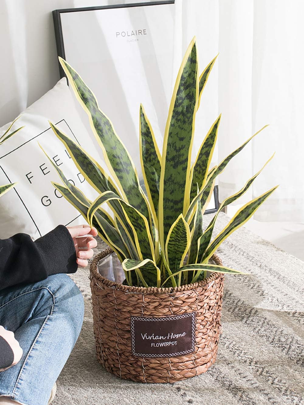 Bird Fiy Artificial Snake Plants 30" Faux Agave Fake Sansevieria Artificial Silk Plant for Home Garden Office Store Decoration 4 Pcs (Yellow) - Image 5