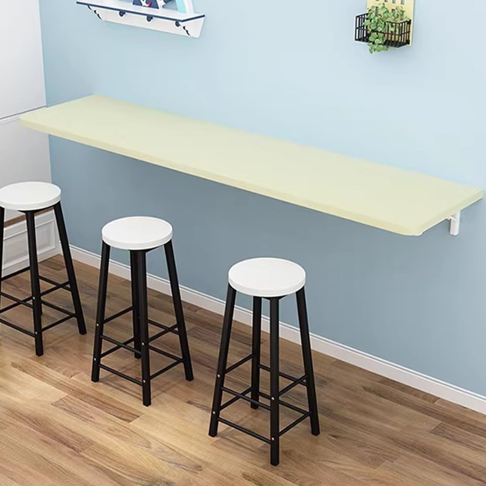 GDMDPTE Modern Wall-Mounted Folding Bar Table - Slim 70.9in Workbench for Home Office & Café - Stylish White Maple Design for Space-Saving Dining & Work Solutions