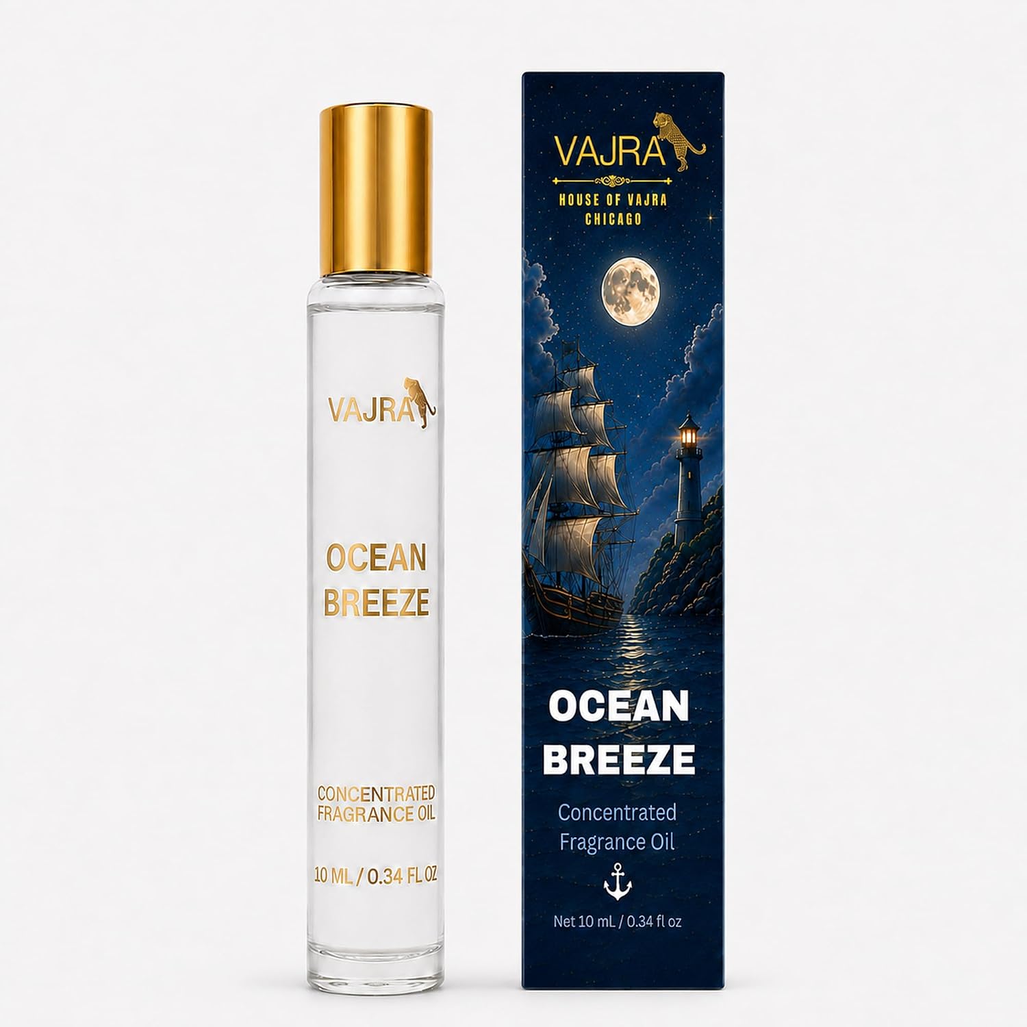 VAJRA Ocean Breeze Highly Concentrated Perfume Roll On Oil Unisex Body Oil, Alcohol-Free, Long-Lasting, Travel Size Fragrance Oil 10 ml