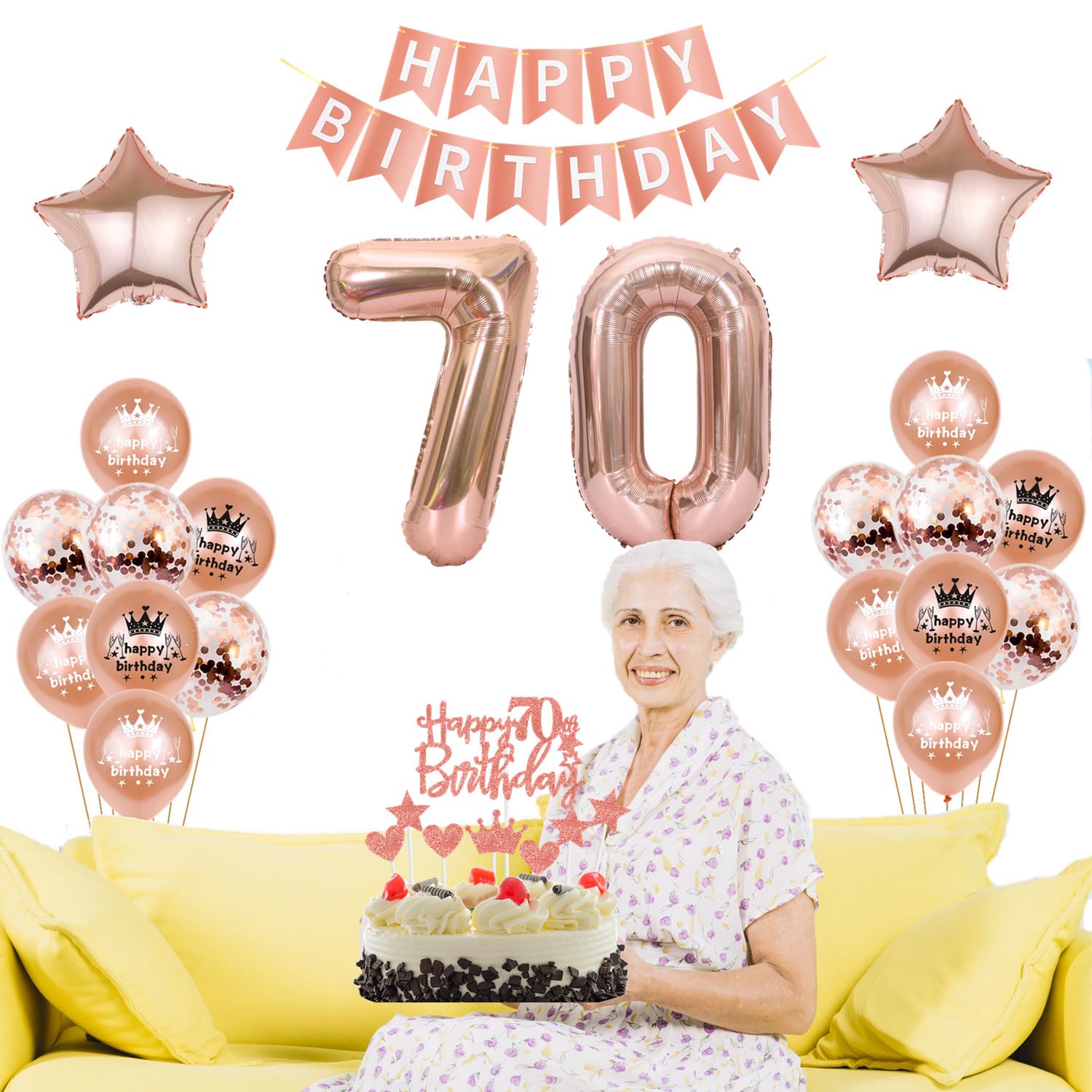 Kit Decorazione Compleanno 80 Anni, Palloncini Oro Rosa Con Numero 80, Ghirlanda E Coriandoli
