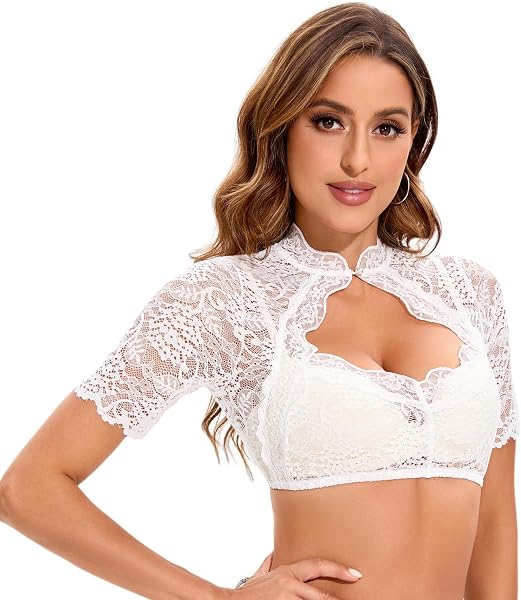 Dirndl Bluse Damen,Dirndlbluse Spitze,Dirndl Bluse,Dirndl Bluse Spitzen,Stehende Dirndlbluse mit Besonderen Aussparungen auf der Brust. - 5