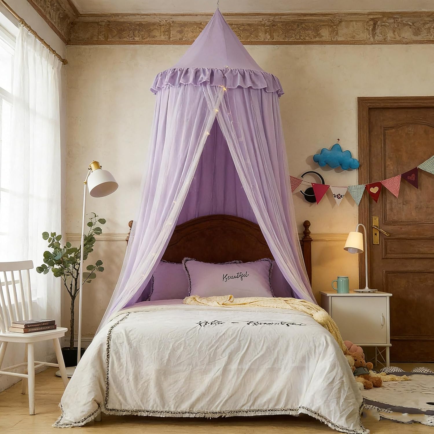 BK&MF Princess Hanging Dome Bed Canopy, Double-Layer Blackout Bed Curtain, Ceiling-Mounted Bed Tent Reading Nook Canopy for Kids & Adults Bedroom Decor,Pink 2,60cm(23.62in)