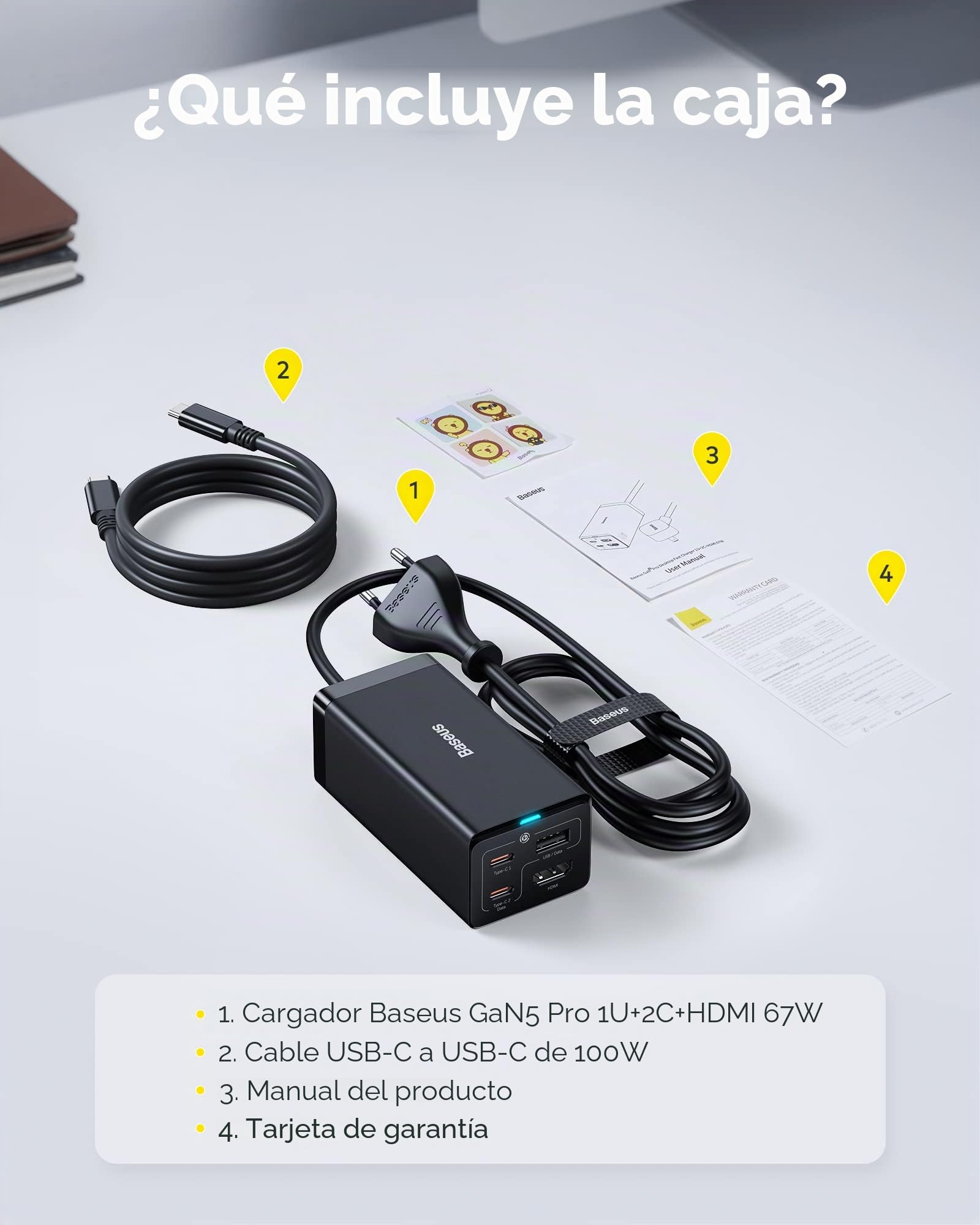 Baseus 67W Estación de Carga USB-C GaN5 para Steam Deck, Nintendo Switch, Mac-Book y Samsung Galaxy con 2 Puertos USB-C y 1 Puerto HDMI