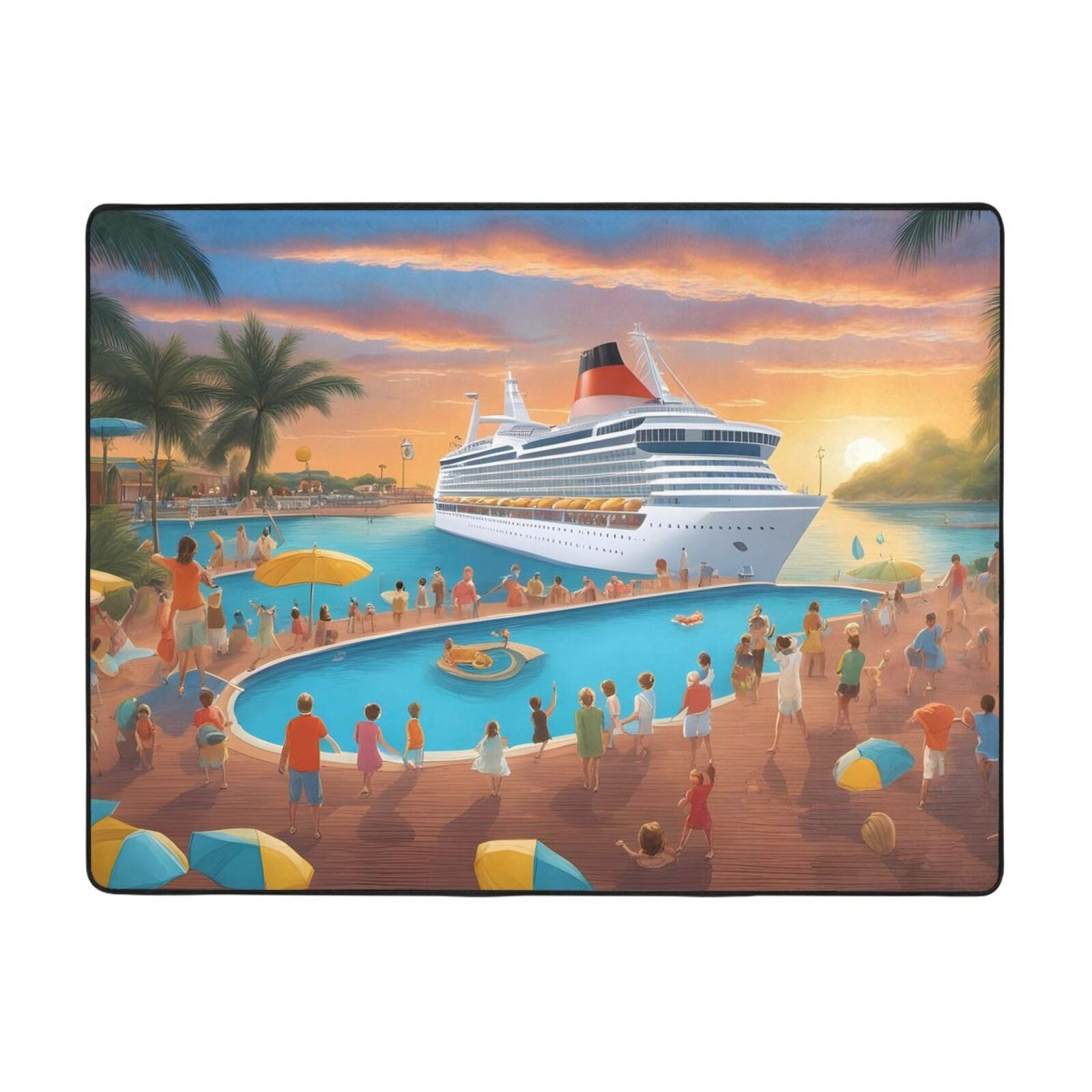 Tapis antidérapant salon imprimé grand paquebot de croisière 160x121 cm