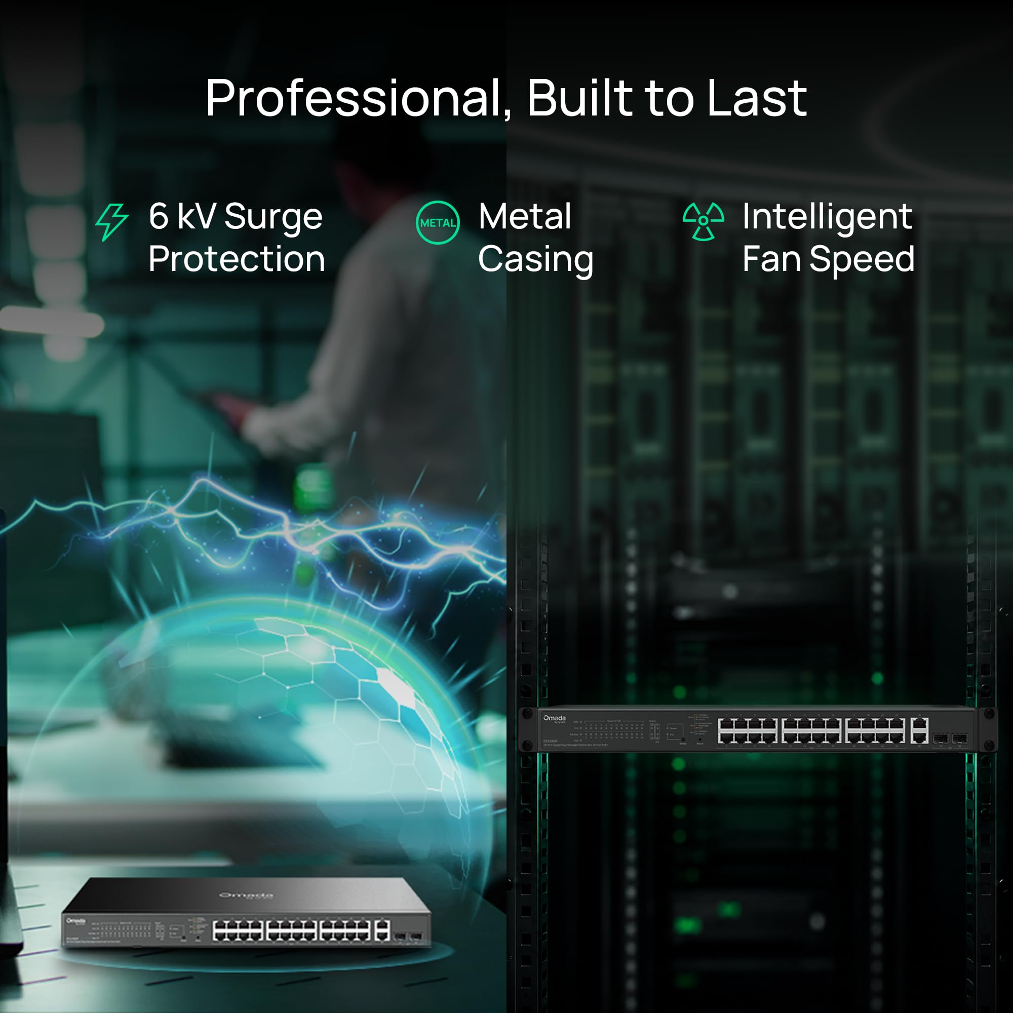 TP-Link Omada - Switch PoE Gigabit a 24 porte, facile da gestire, budget 250 W, conforme PoE+, distanza PoE fino a 250 m, ripristino automatico, VLAN, prevenzione automatica dei lui, senza ventola