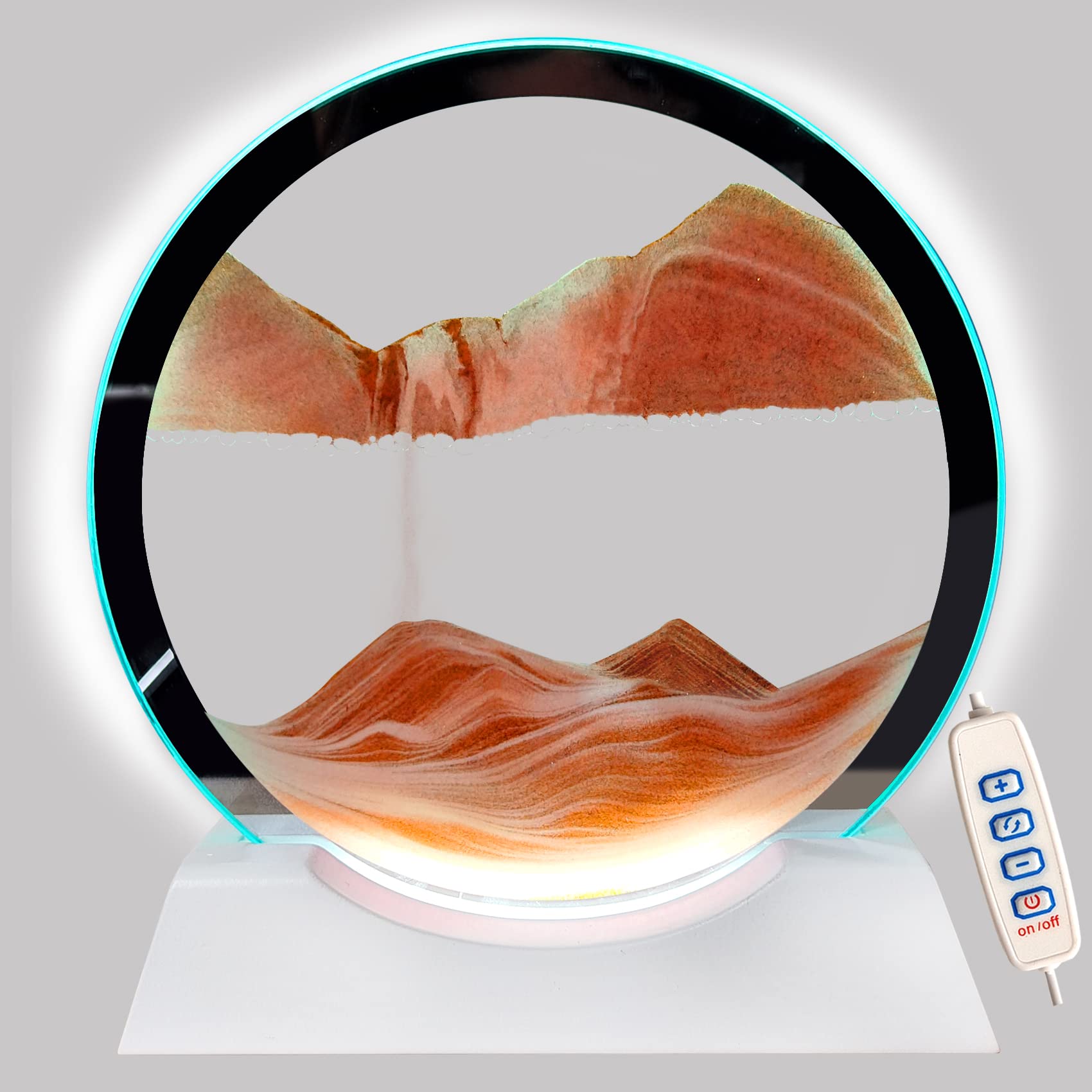Sand Art Liquid Motion with Light White Wood Base Moving Sand Art Round Glass Flow Sand Painting 3 Color Changing Deep Sea Sandscape Table Lamp for Desk Toys Home Decor Creative Gift(Orange)