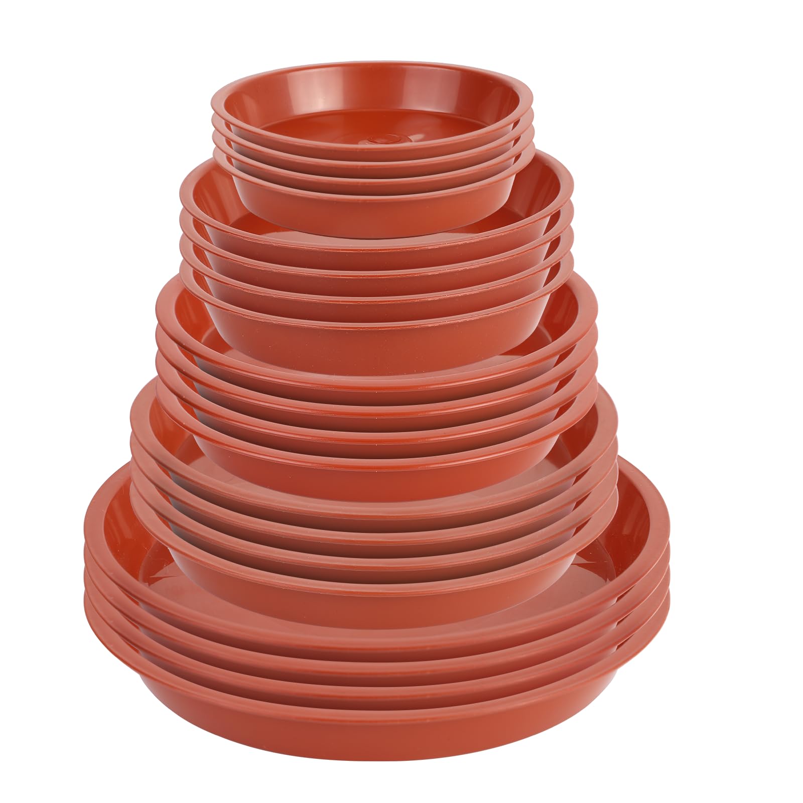 Plant Pot Saucers 20 Pack Round Thick Plastic Drip Trays Multi Sizes Red