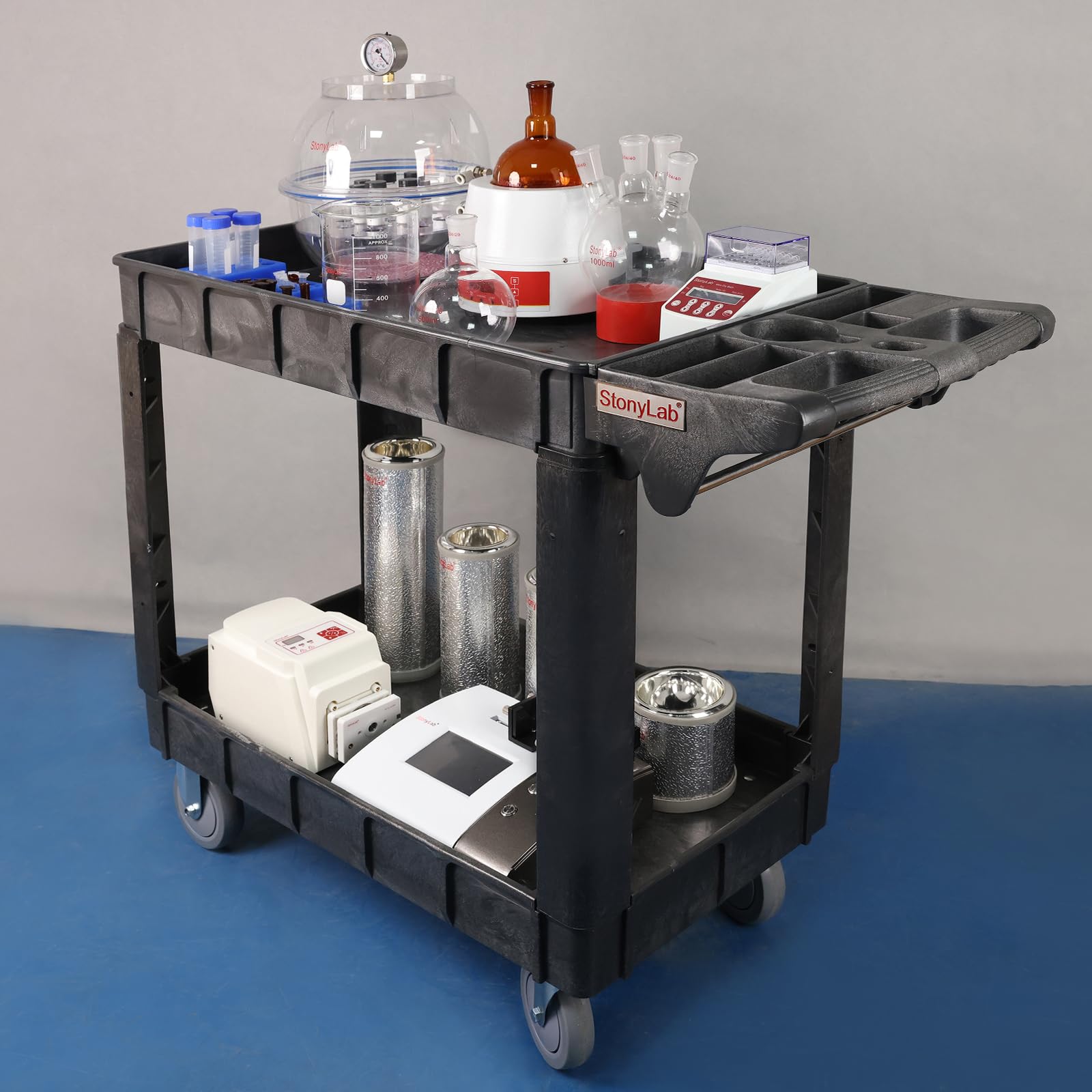 stonylab PP Nutzwagen, 2-Etagen Laborwagen zum Transport von Geräten und Materialien, S