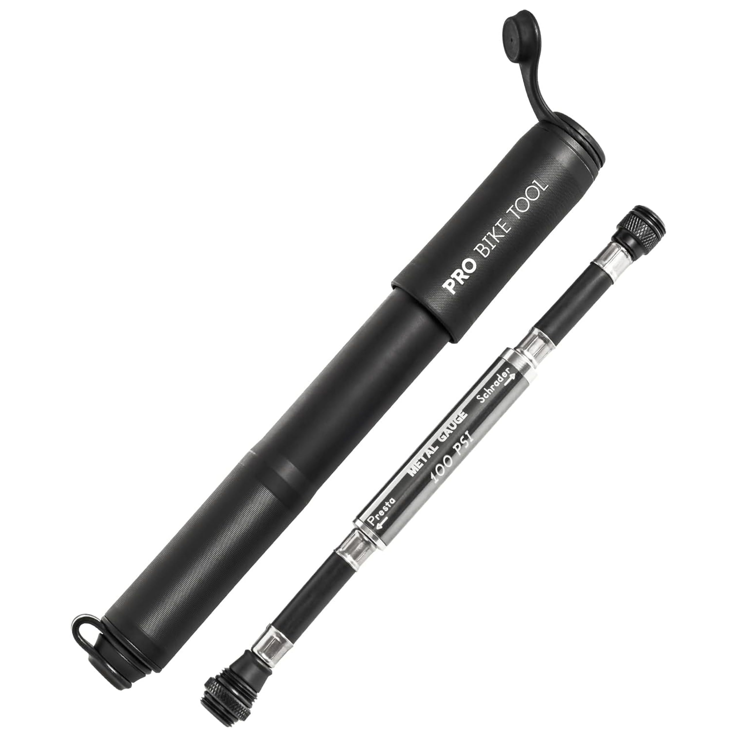 PRO BIKE TOOL Mini Fahrradpumpe mit Manometer für Presta und Schrader Ventile