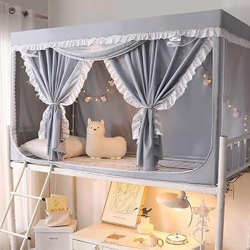 Bunk Bed Tents for Top Bunk Twin Size,Princess Style lace Dream Tents Breathable, Sleep Privacy Bed Spread Blackout Curtains for Junior Loft Bed College Students DormGray,75" L x35 Wx35 H