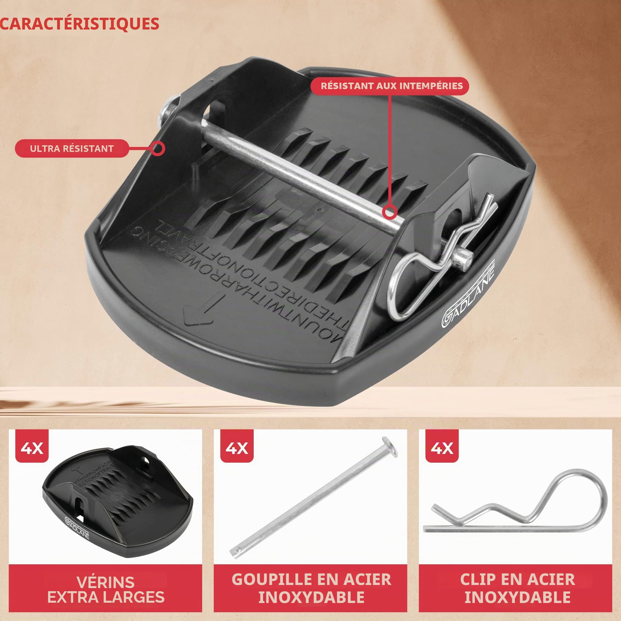 GADLANE Lot de 4 Patins Robustes pour cric de Caravane - Idéal pour stabiliser et empêcher Les Pieds de la Caravane de s'enfoncer dans Un Sol Mou (Pas d'outils nécessaires) - Lot de 4
