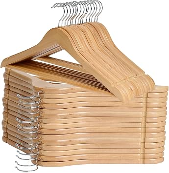 30 Pack Natural Triangle Wooden Clothes Hangers, Heavy Duty Wood Garment Hangers
