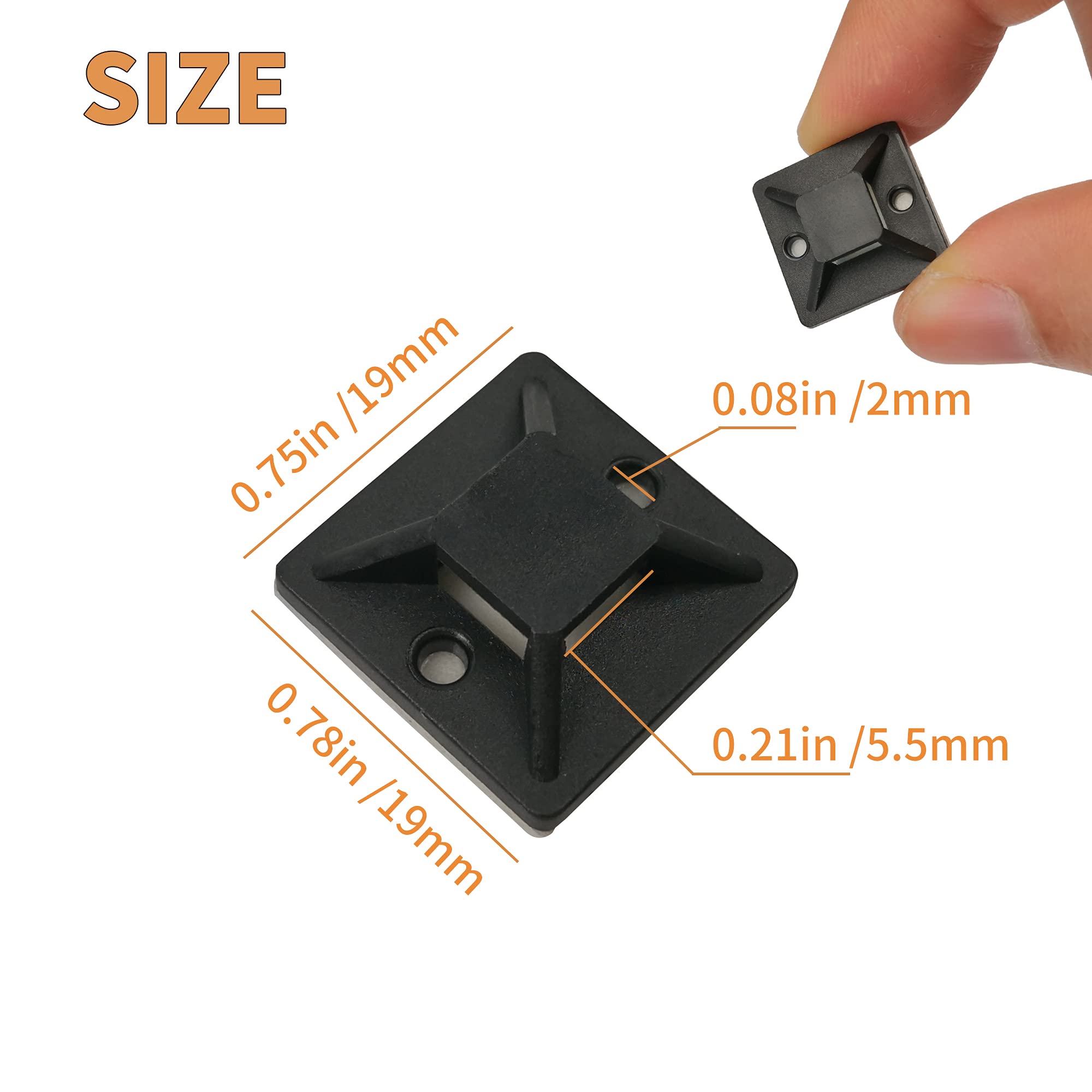 200 PCS Zip Ties Adhesive Mounts & Zip Ties, Small Black 3/4