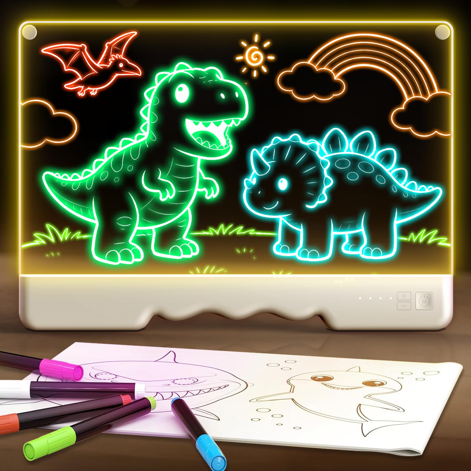 QingRain Doodle Glow LED Note Board with Light Modes, Rechargeable Light Up Drawing Pad Dry Erase Sketch Board with Built-in Stand, Ideal Birthday Gift for Kids Girls Boys Age 4 5 6 7 8 9 10+(White)