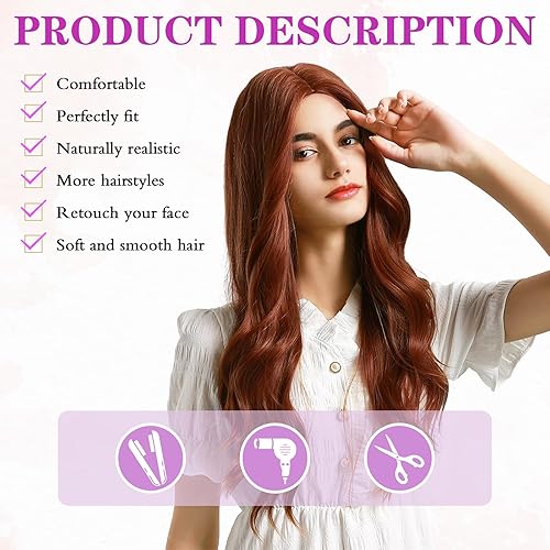 Miniatura 3 de Qihang Pelucas largas de color rosa para mujer, peluca rosa degradado, pelucas onduladas de negro a rosa, peluca sintética rosa natural, pelucas