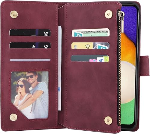 Miniatura 9 de LBYZCASE Funda para Galaxy A14 5G (2023) con ranuras para tarjetas, función atril con cierre magnético, cierre magnético, correa de muñeca para