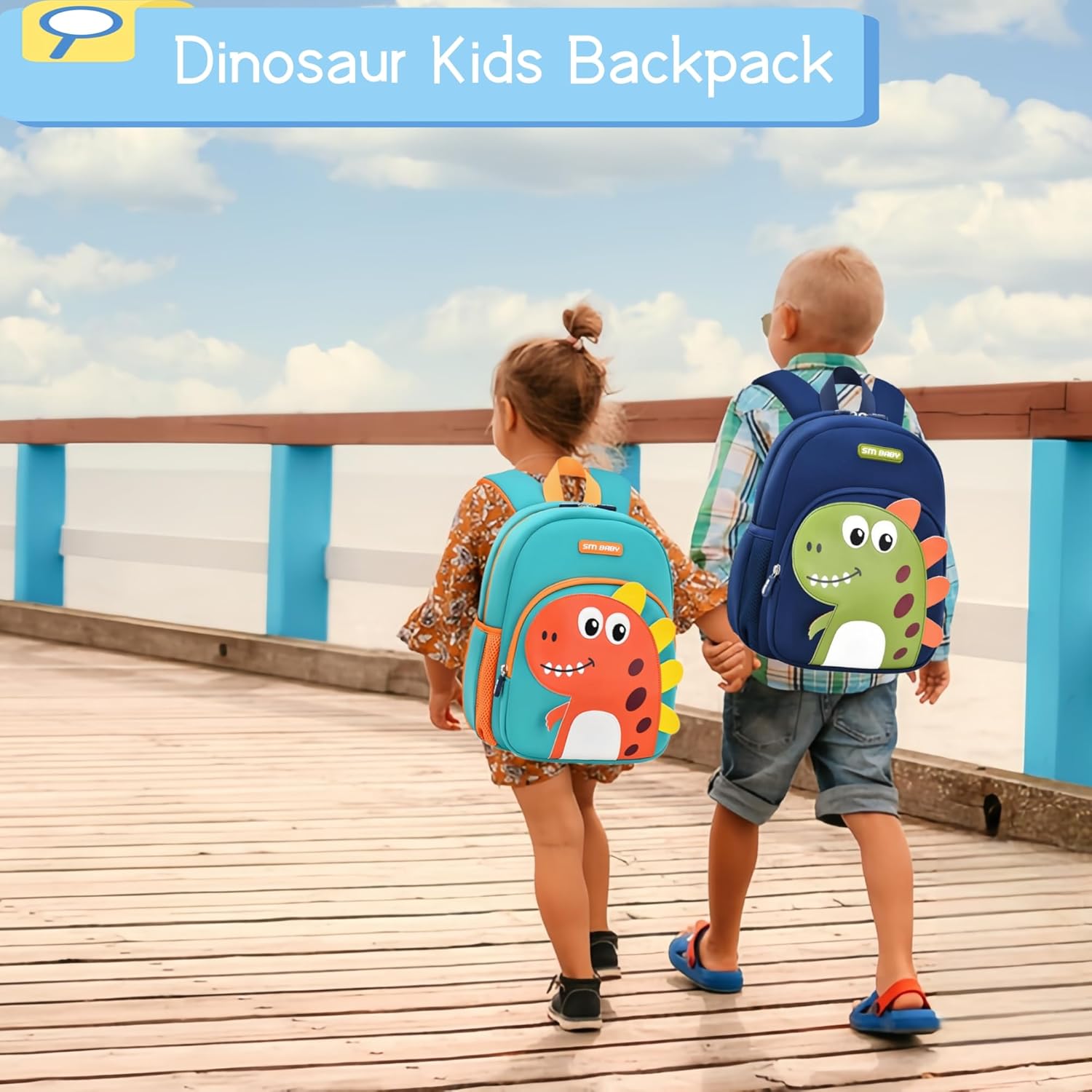 Dinosaur Backpack for Toddler Boys, Anti-lost Bookbag for Preschool Boys Kids Backpack, Fit A4 Folder, 01-Dark-blue+Green - Image 2