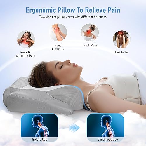 Miniatura 3 de Almohada cervical para aliviar el dolor de cuello, almohada de espuma viscoelástica de contorno con funda de almohada transpirable y refrescante,