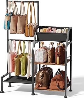Purse Organizer for Women - 3-Tier Storage Stand & 12 Fixed Hooks, Visib...