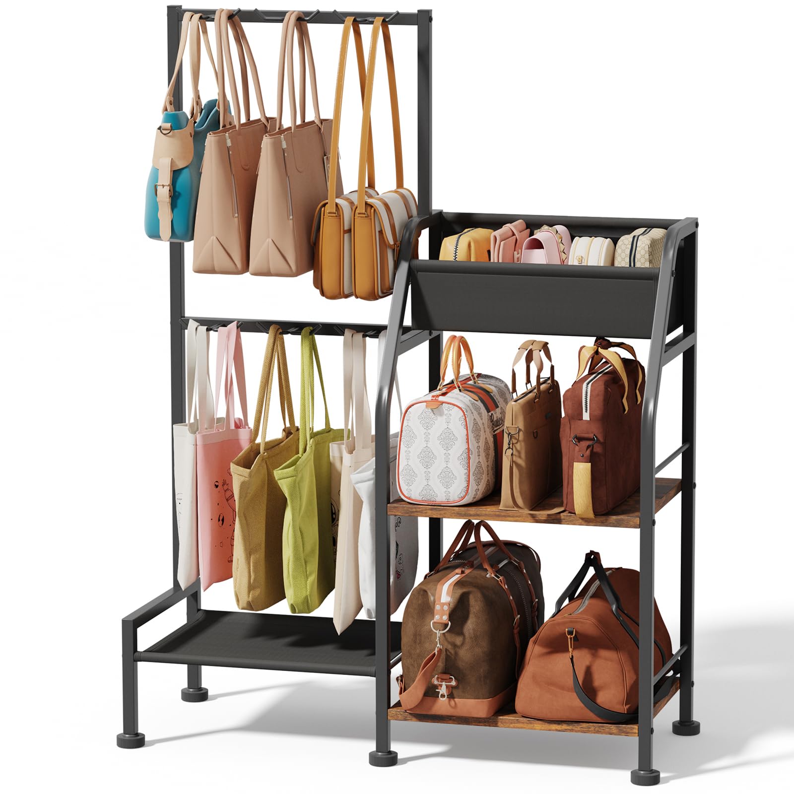 Homsorout Organiseur de sac à main pour femme – Support de rangement à 3 niveaux et 12 crochets fixes, rangement visible pour sac à dos, organiseur de sac à dos peu encombrant pour la maison, le