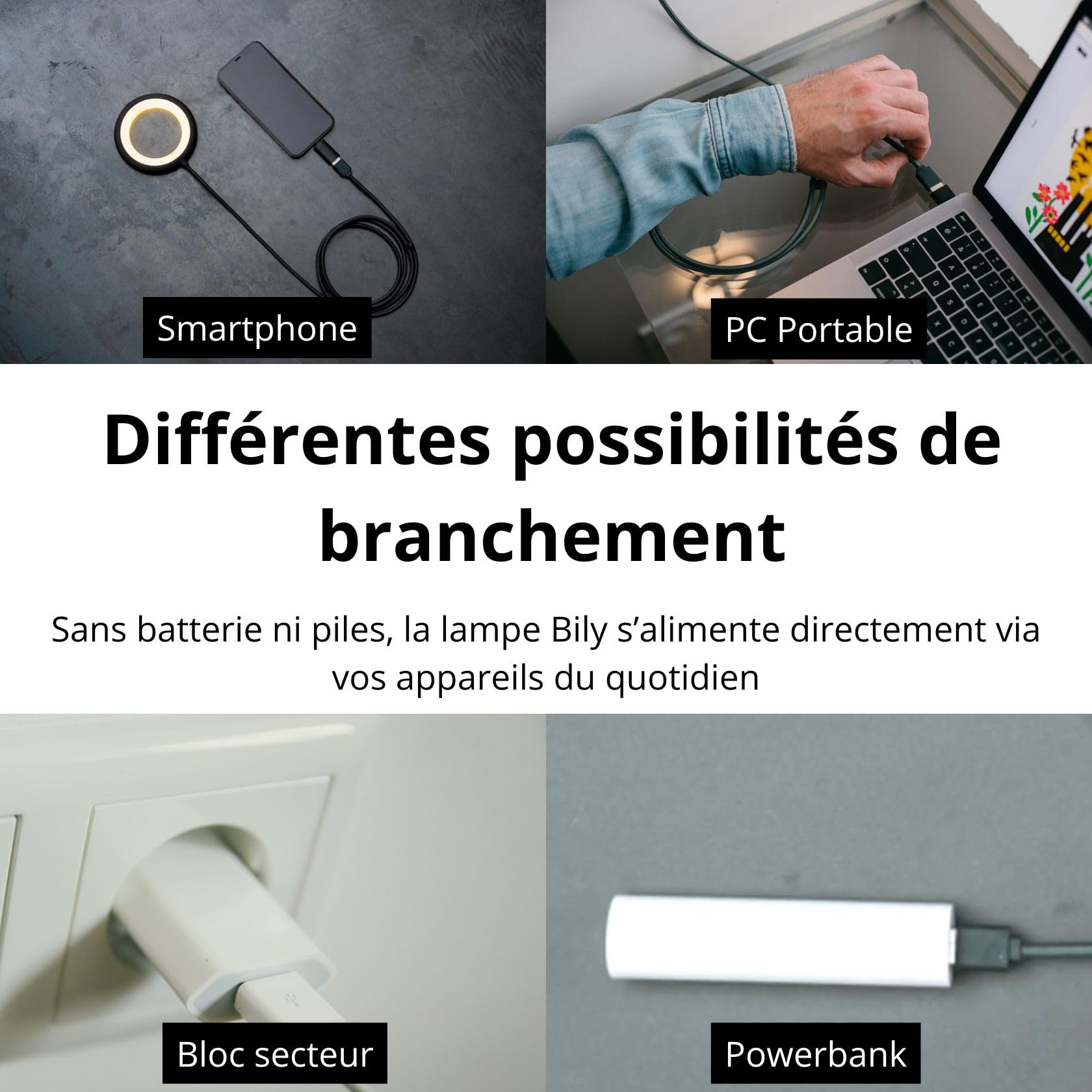 BILY Lampada da lettura a LED, lampada da tavolo, lampada da comodino, con trespolo e clip, confezione da 3 luci in 1, porta USB, 3 livelli di luce - Nero