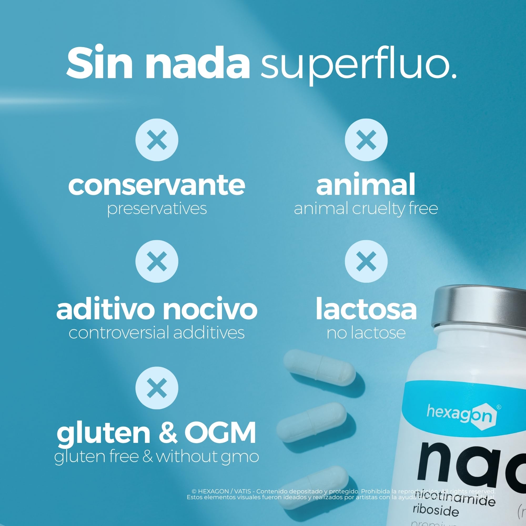 NAD+ Nicotinamide Riboside Chloride 300mg - +2 Meses de Cura - Contra la Edad y la Fatiga, NAD Booster - Polvo Puro, 60 Cápsulas - Grado Farmacéutico - Vegano - Hexagon (Paquete de 2)