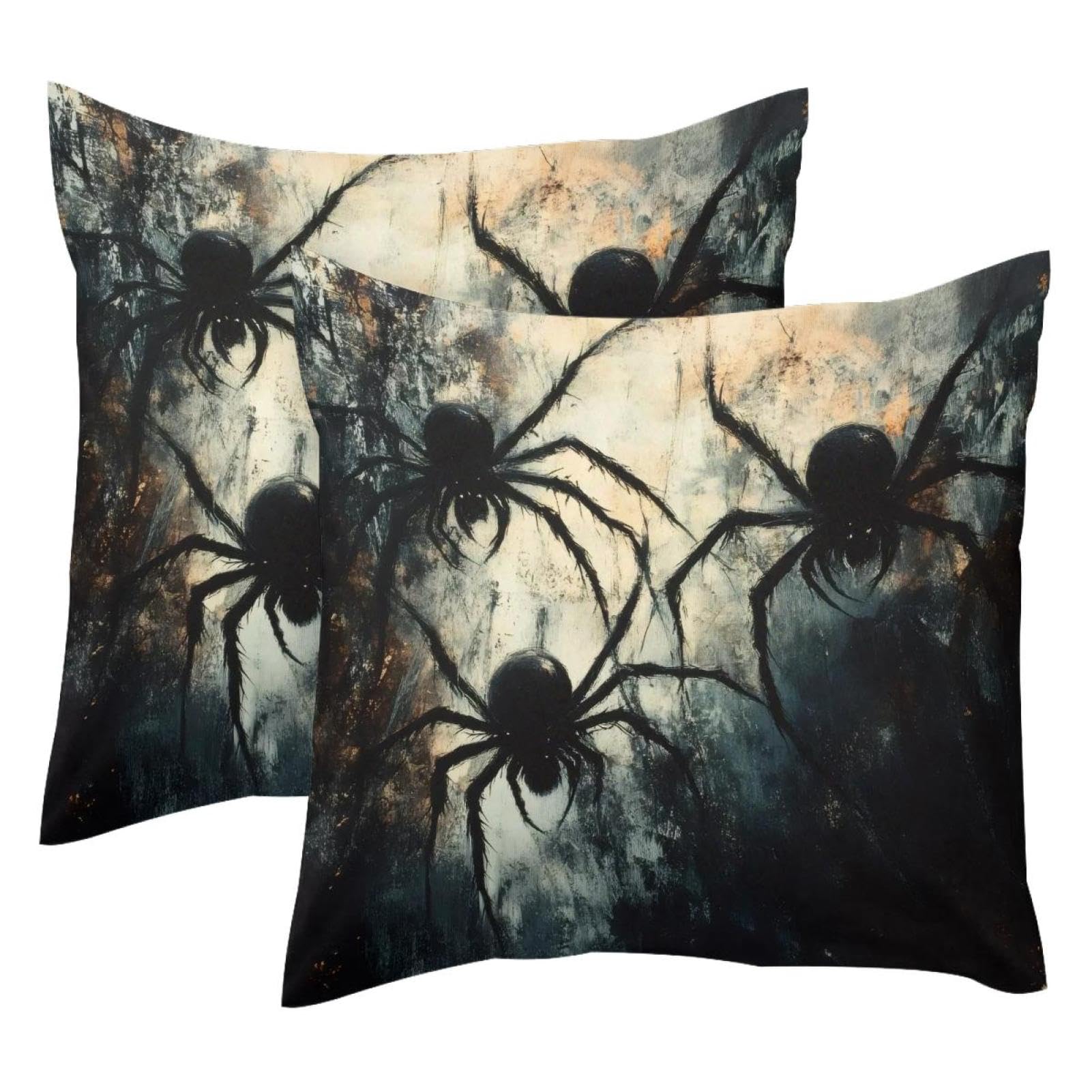 Housse de coussin araignée noire en velours pour votre déco d'Halloween de salon