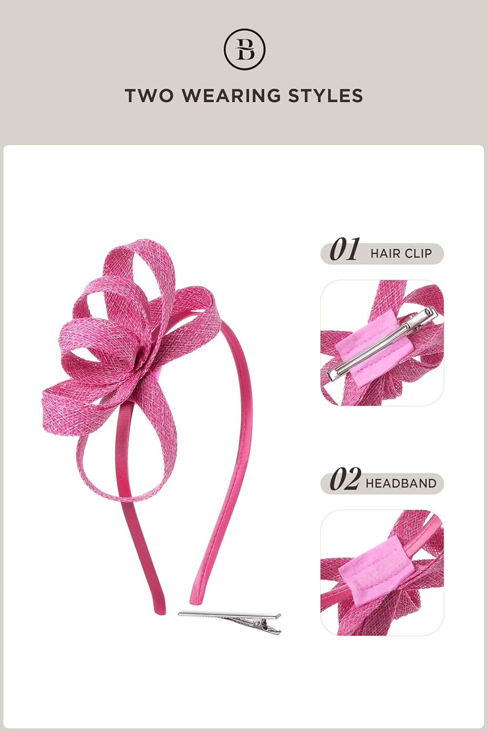 BABEYOND Fascinator Headband for Women - Tea Party Kentucky Bow Headband Derby Bridal Wedding Daily Headpiece with Hair Clip - Image 6