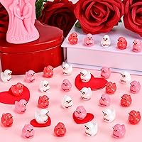 Vista 2 de 120 piezas de mini patos de resina para el día de San Valentín, letras rojas, rosas y blancas, diminutos patos de resina a granel, pequeñas figuras