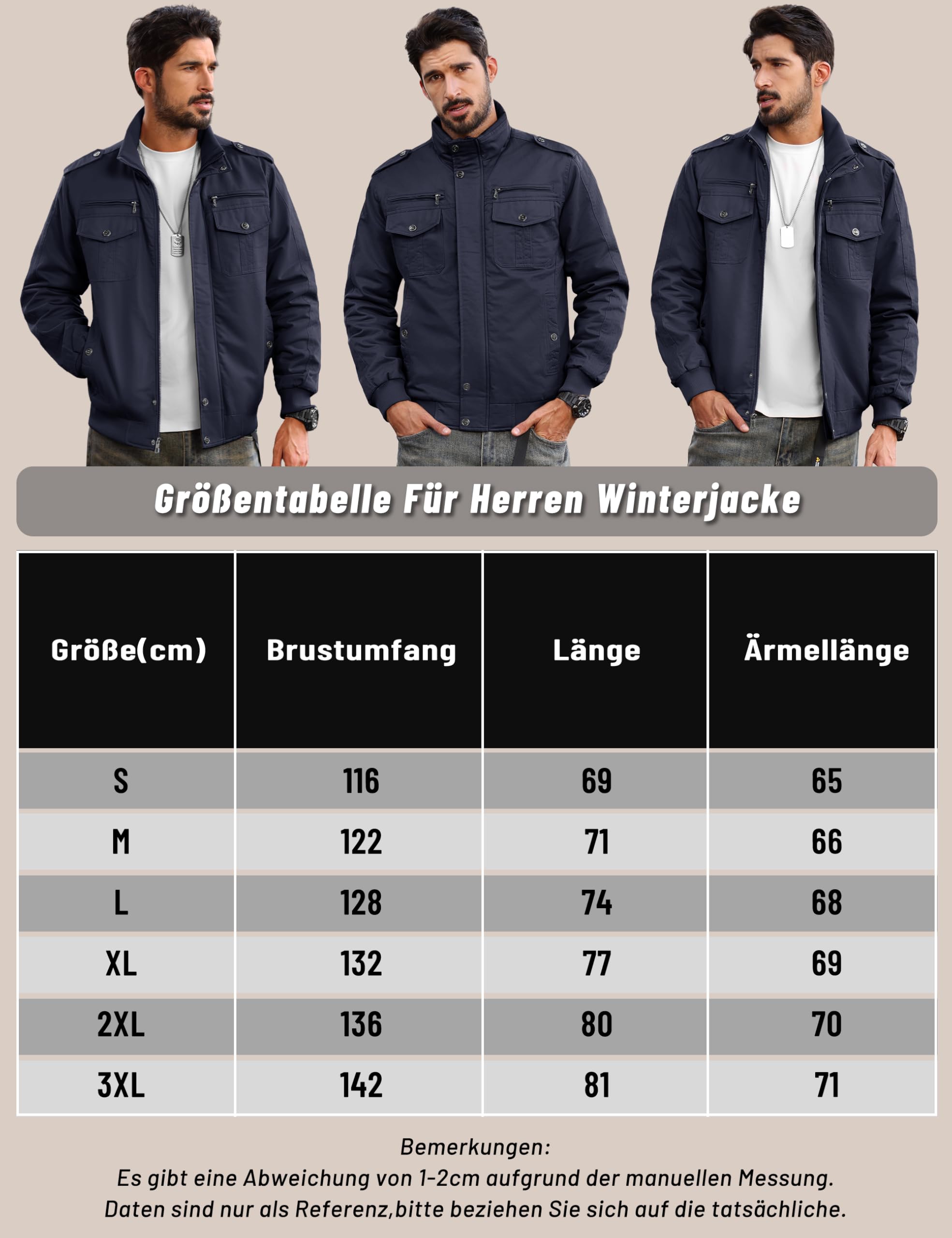 MAGCOMSEN Męska kurtka zimowa, ciepła kurtka polarowa, męska kurtka przejściowa, kurtka robocza, parka, kurtka pilotka, outdoorowa